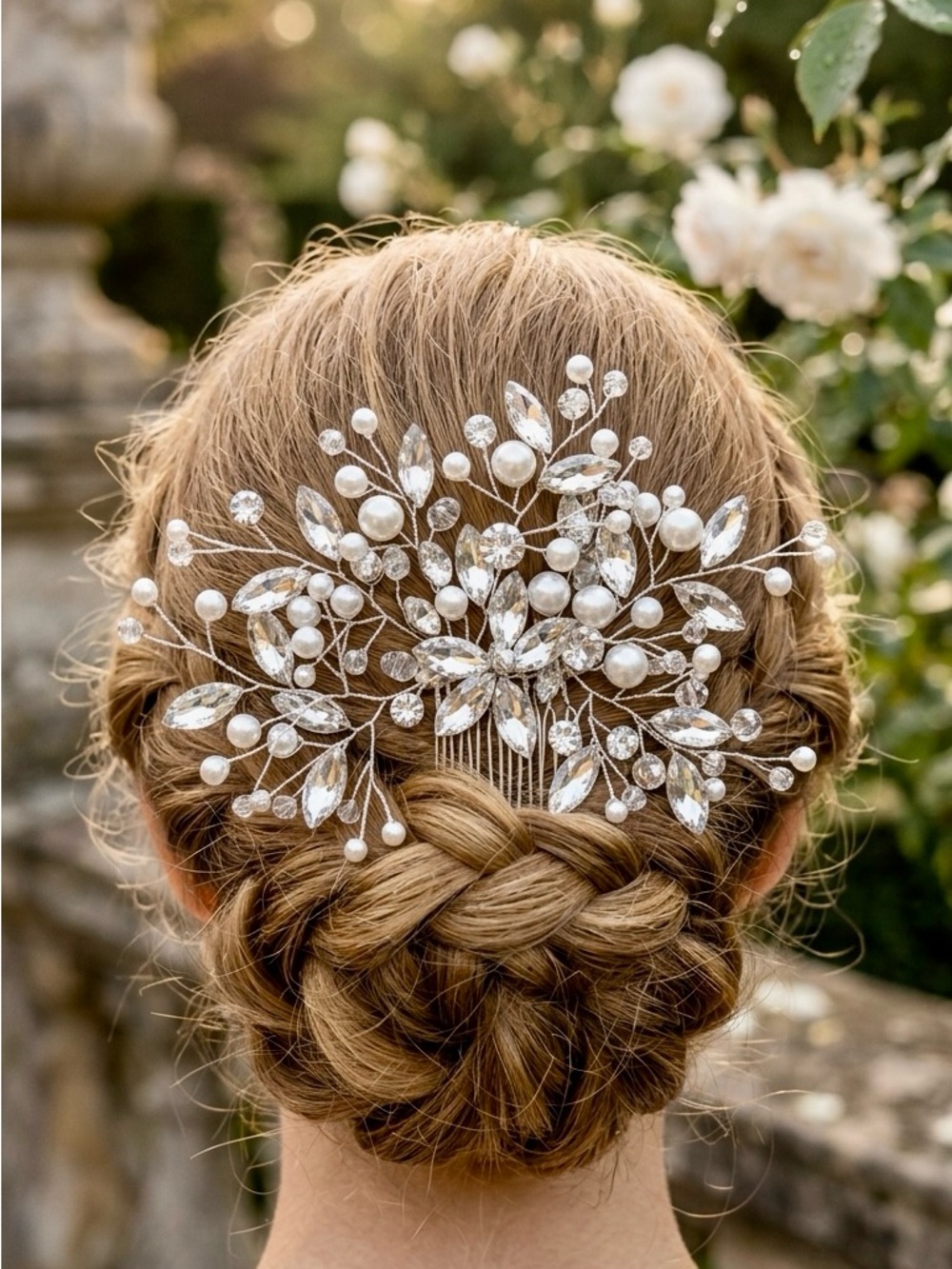 Elegant Pearl & Crystal Bridal Hair Comb - Silver